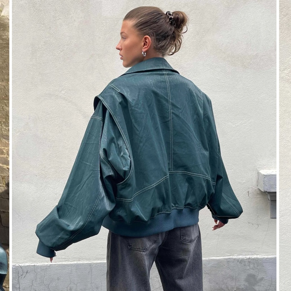 The room Antwerp Oversized Contrast Stitch Jacket Deep Green